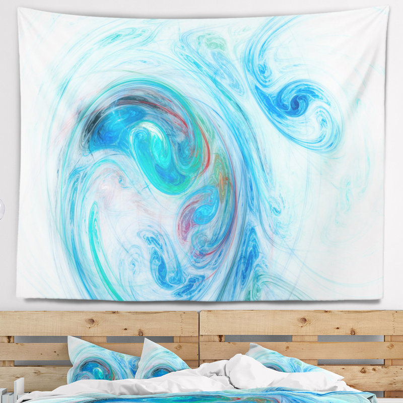 Tapisserie abstraite fractale bleu clair, H 68 po x l 80 po