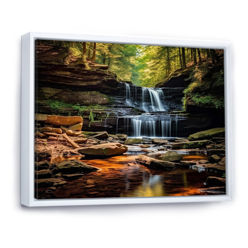 Pennsylvanie, Ricketts Glen State Park - Pennsylvanie, art mural sur toile, H 24 po x l 32 po x P 1 po, Cadre flottant blanc