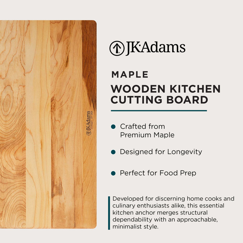 J.K. Adams 17" x 14" Wooden Kitchen Cutting Board, Rectangular Chopping Block