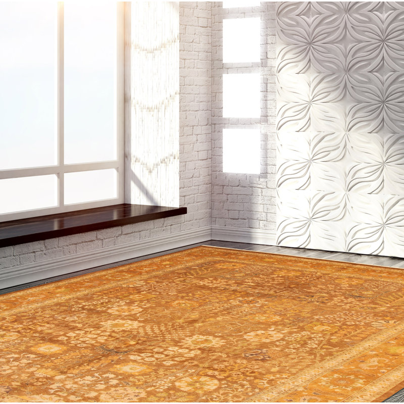 Tapis unique en laine noué à la main style nouvel âge Ushak brun de 10 pi 1 po x 13 pi 3 po