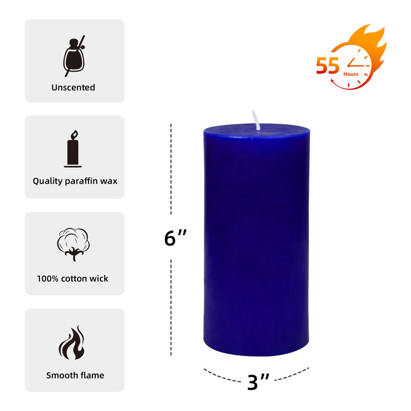 Bougie pilier sans parfum sans paraffine sans fumée, H 6 po x D 3 po, bleu, 1 bougie