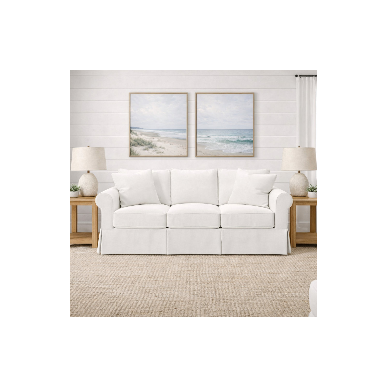 Amari 89'' Slipcovered Sofa, Drusky Moonglow Sustain® Basketweave