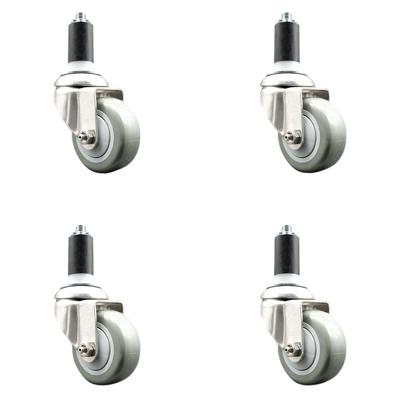 Ensemble de roulettes extensibles en polyuréthane pivotant, gris, H 3,5 po x l 3,5 po