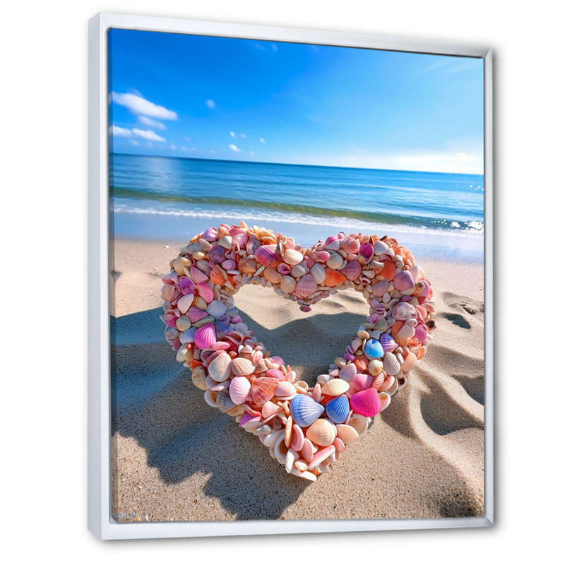 Glorieux cœur rose sur une plage tropicale I, Cadre flottant blanc, H 40 po x l 30 po