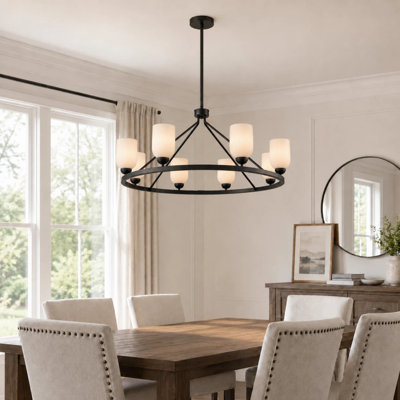 8- Light Wagon Wheel Chandelier
