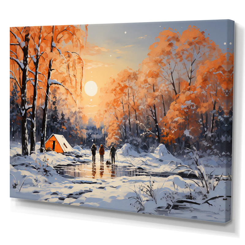 Winters Camping Glow II - paysages, impressions d'art mural, H 16 po x l 32 po x P 1 po, Toile tendue