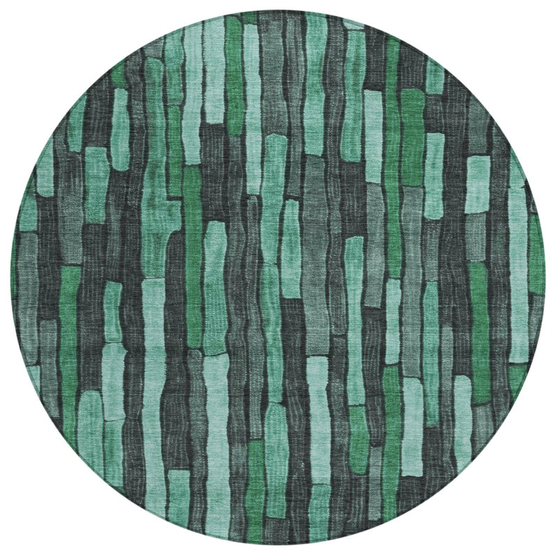Tapis intérieur lavable rayé bleu sarcelle et émeraude 8 pi