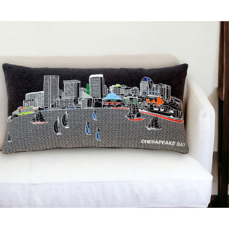 Coussin lombaire 24 po NYC, Noir / bleu / orange