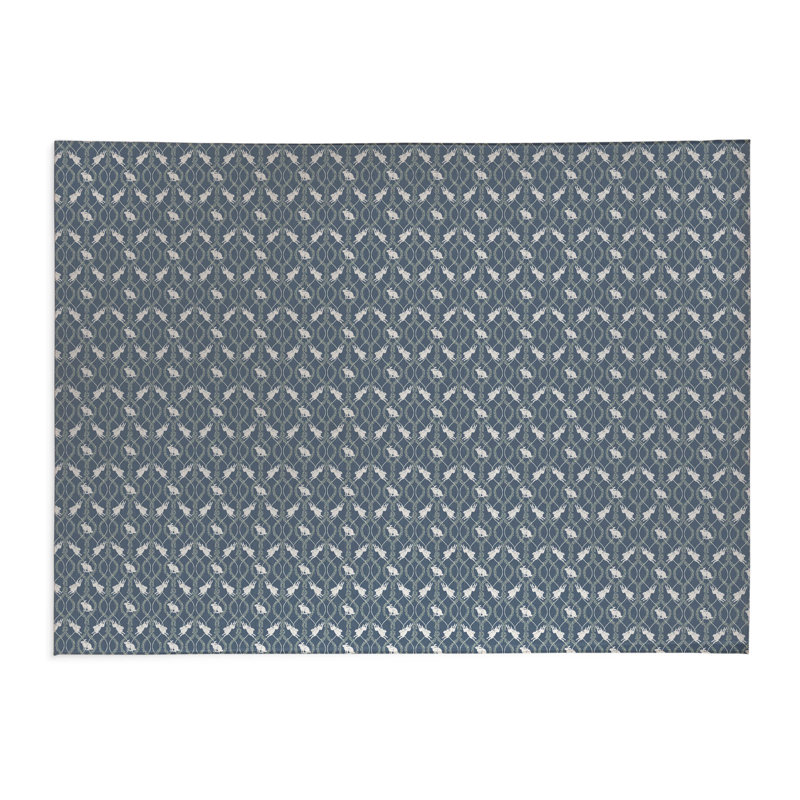 Nantucket Bunny Kids Play Mat, Dark Blue/Ivory, Rectangle 2' x 3'