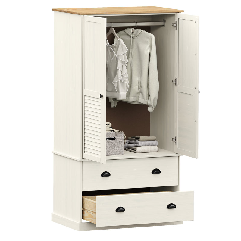 Wardrobe "VIGO" 90x55x170 cm Solid Wood Pine, White/Brown