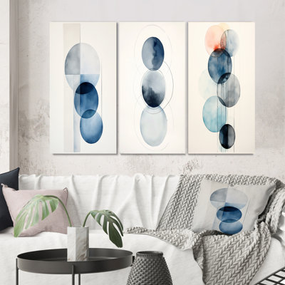 «Essential Circles Retro Blue Watercolor», 3 pièces sur toile