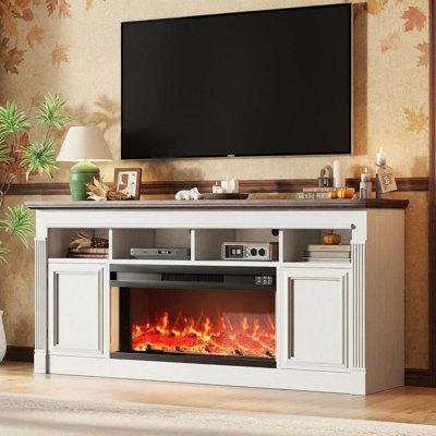 Meuble télé 67 po pour téléviseur de 75 po ou moins, centre de divertissement avec foyer électrique à cordon de 36 po, flamme 3D réaliste télécommandée, console avec tablettes de rangement