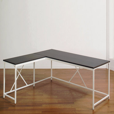 Olympus Corner Desk, Dark Grey & Ivory Wood Metal