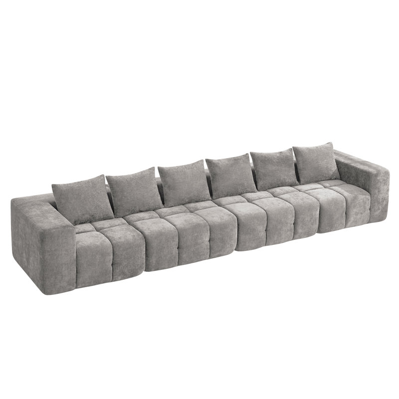 Straight Modular Sofa With Compressed Boneless Sectional, Gray, 4