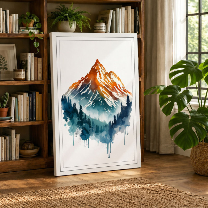 Mountain in White Boho - Wrapped Canvas, 36x24 - 91.4 x 61.0 cm, Cream Border