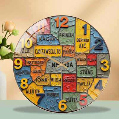 Colorful Vintage Wall Clock Home Decor Nevada Art - 12'' Modern Glass Wall Clock