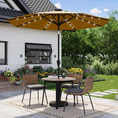 Parasol de patio 9 pi avec lumières solaires 8 mécanisme d'inclinaison et de manivelle durable | Parasol de table d'extérieur, parasol de protection contre l'eau et les rayons UV pour le jardin, la piscine, la cour arrière