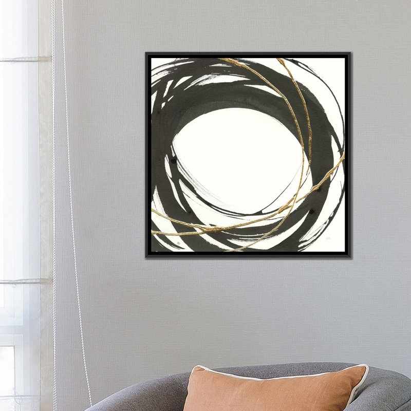 «Gilded Enso III», impression sur toile, H 18 po x l 18 po x P 1,5 po, Toile encadrée noire, Pas de tapis