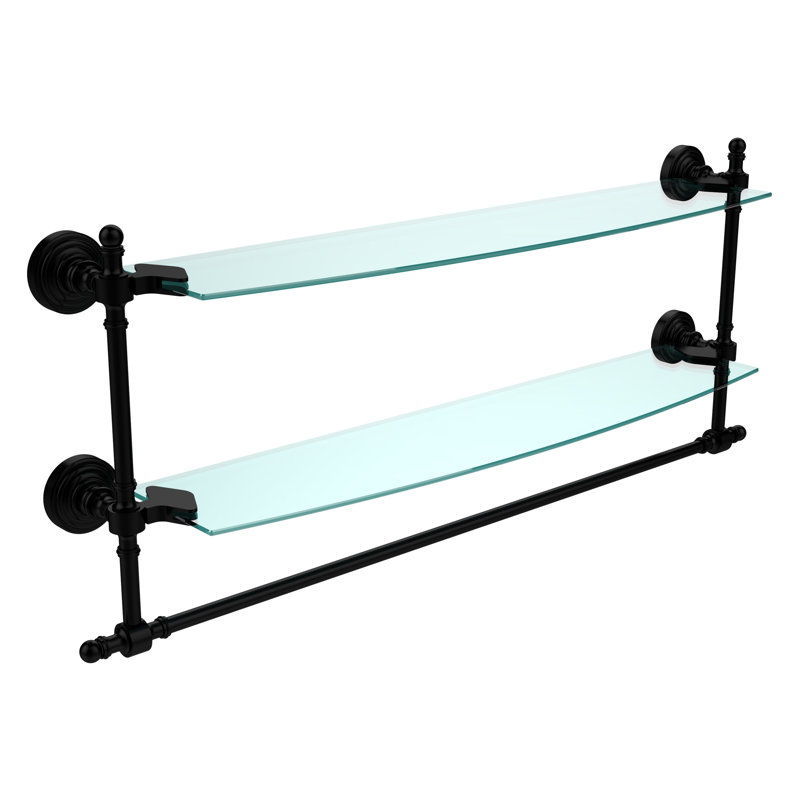 Étagère 2 pièces étagée avec barre de tour Retro Wave, Noir mat, 15" H x 24" W x 5" D