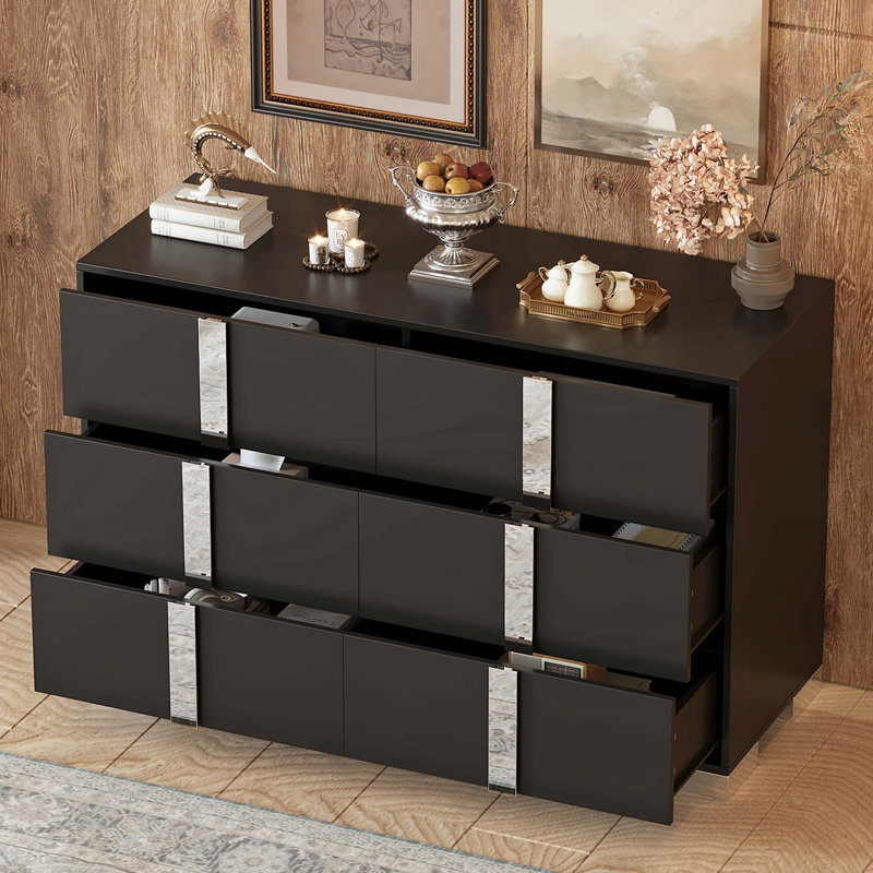 Commode avec poignée en métal, Noir
