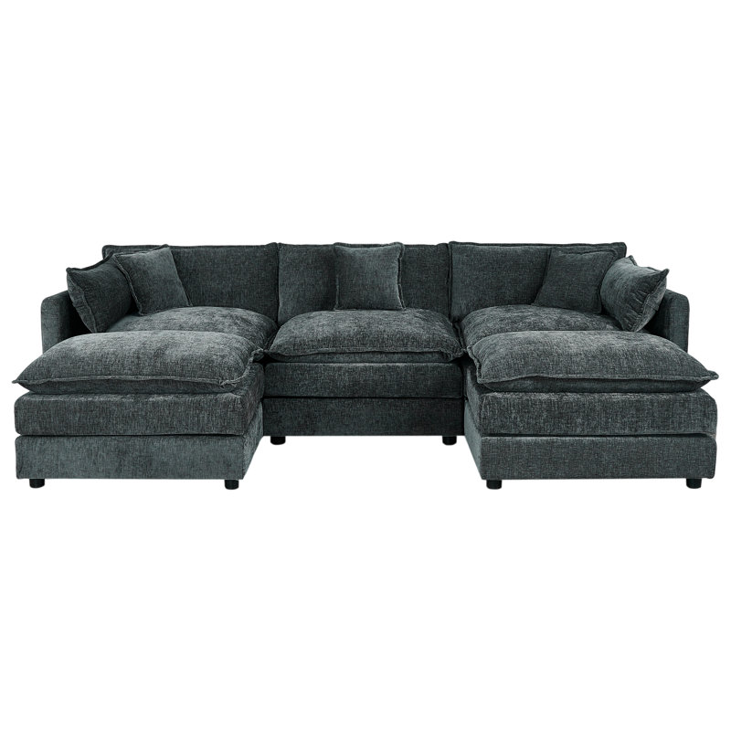 Modern Chenille Loveseat Sofa Couch With Ottoman, Gray Chenille, 33.85" H x 112.2" W x 35.82" D