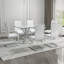 Ensemble de table de salle à manger moderne Daarina, grande table rectangulaire en verre avec base en X argentée et chaises en porte-à-faux en similicuir-851816021-835404052