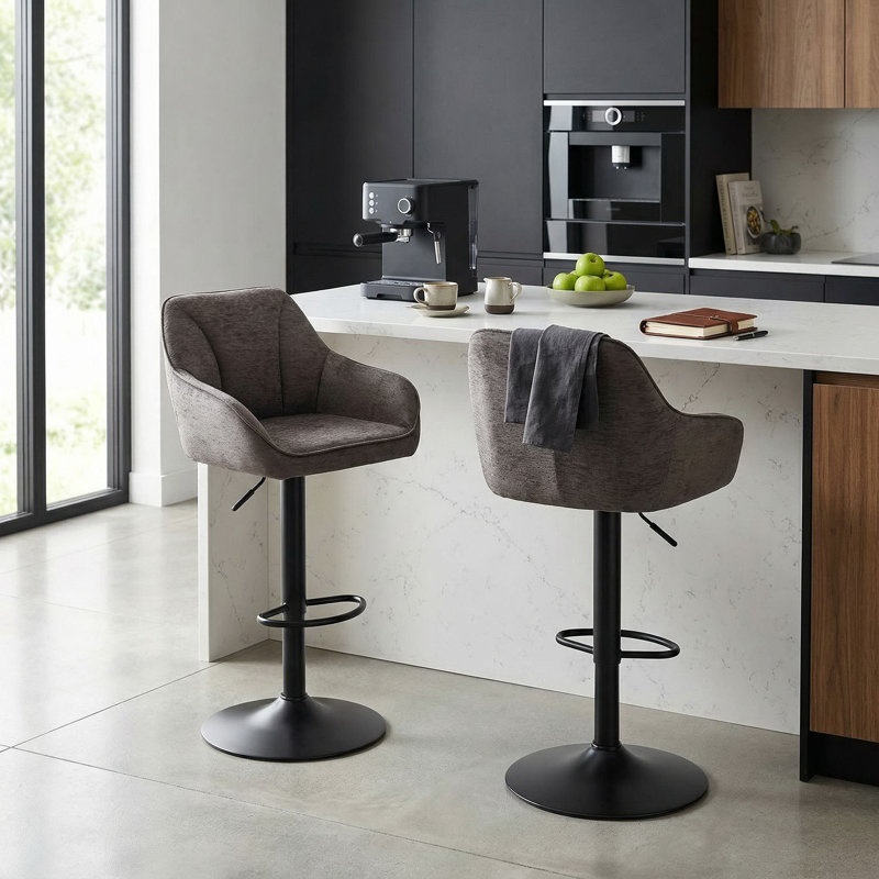 Swivel Upholstered Adjustable Height Counter Stool with Metal Frame, Brown