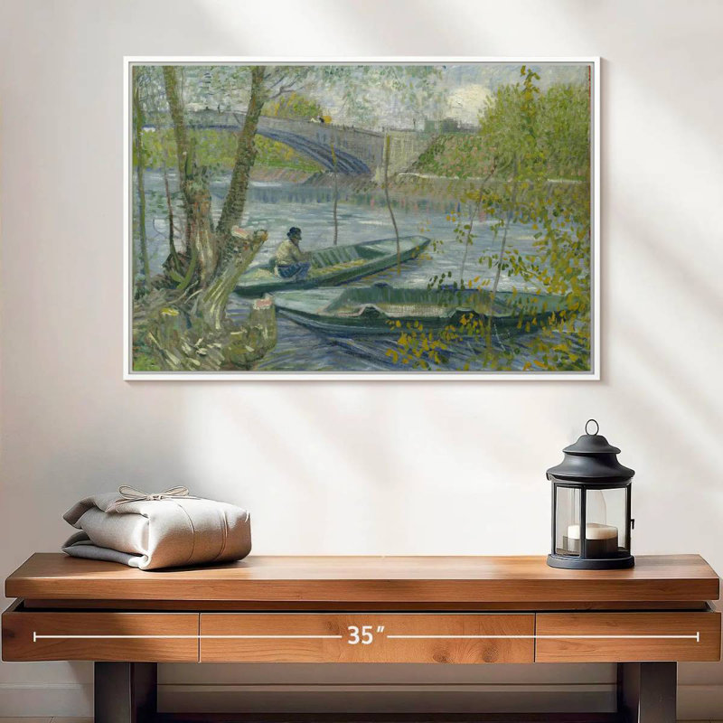 Fishing In Spring, 25" X 17", Floating Frame White