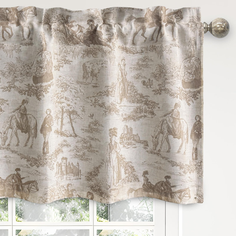 Toile Linen Lined Valance Double Layer Thermal Room Darkening Blackout Window Valance Curtain for Kitchen Bathroom Farmhouse French Country Vintage Printed Pattern Single