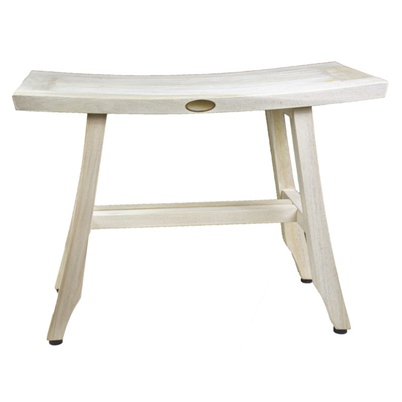 Banc de douche en bois massif Damietta, Blanc délavé, H 18 po x l 12 po x P 24 po