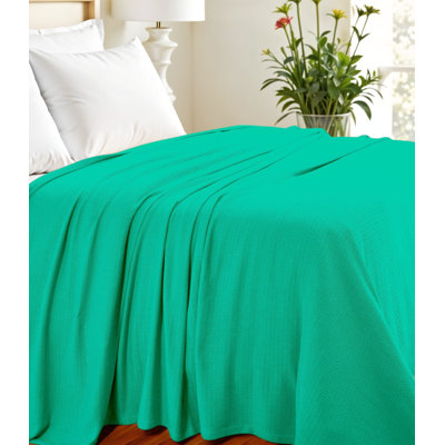 King Turquoise Cotton Waffle Weave Honeycomb Blanket