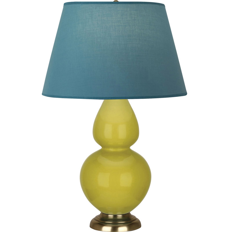Lampe de table double gourde en céramique, Bleu vif / gris, Citron glacé / laiton, Laiton