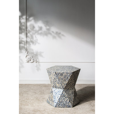 19.1X19.1X19.7 Inches Tapered Blue Garden Stool With Hexagon Design And Linear Pattern For Living Room Accent 17.6 Lbs Indoor