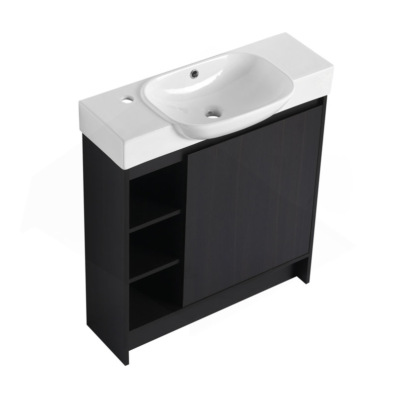 30'' Freestanding Bathroom Vanity With White Ceramic Sink & Soft-Close Door, Dark Oak, Plywood, KD-Packing, Dark Oak