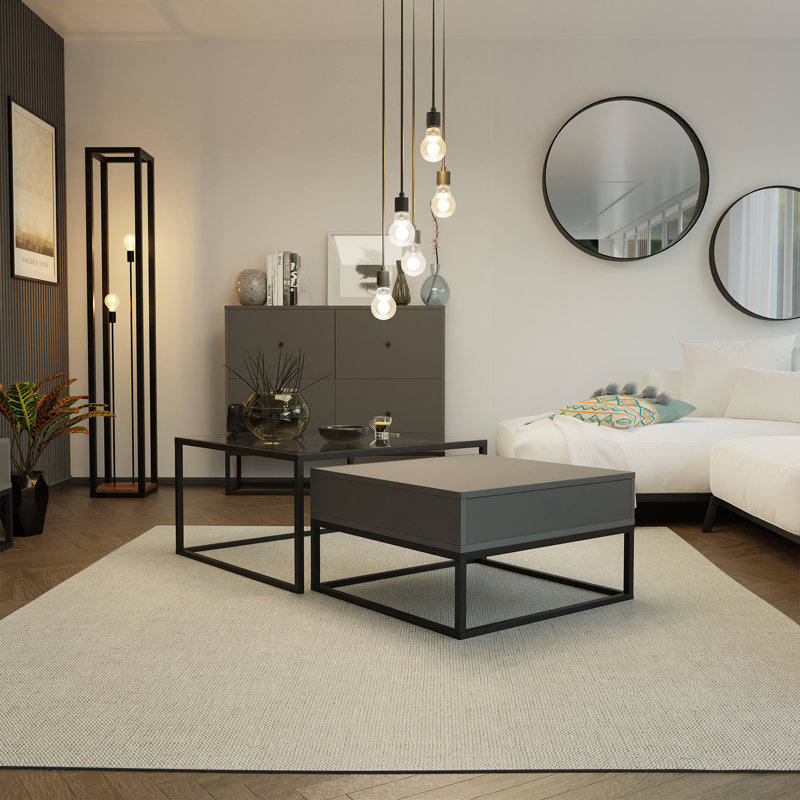 Tekhi Coffee Table with Storage, Light Grey