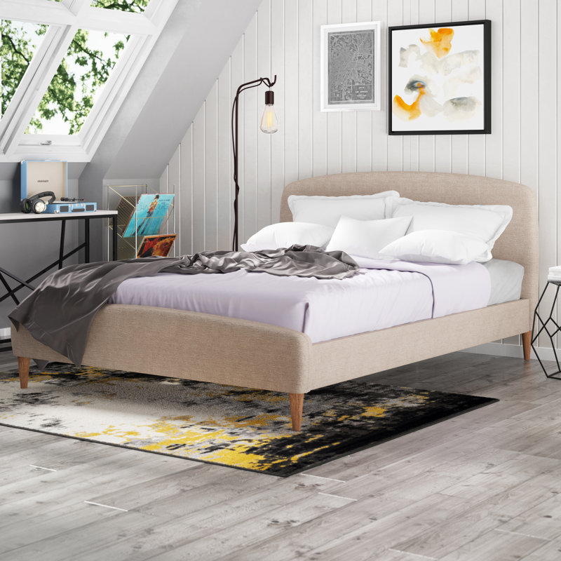 Lit plateforme tapissier Trahan, Beige clair, Grand