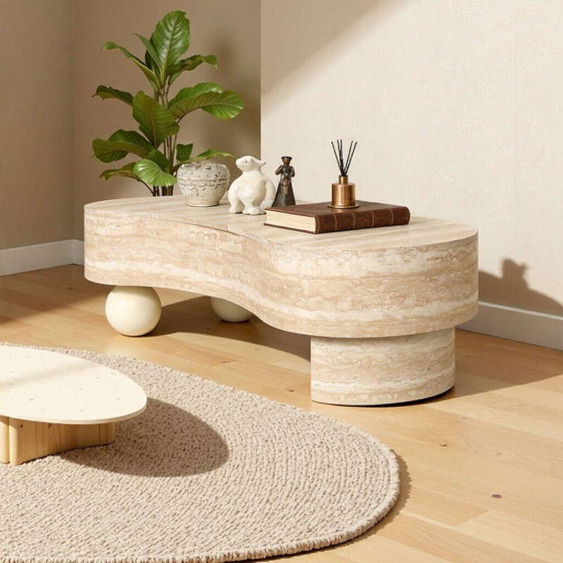 Table basse à plateau rabattable irrégulière avec rangement caché - Accent de salon moderne en MDF brun beige