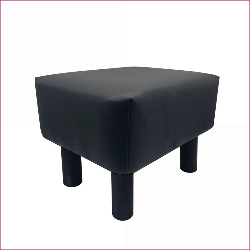 Ensemble de 2 repose-pieds en similicuir noir contemporain avec repose-pieds / repose-pieds Ottomans | Noir | Pieds en bois