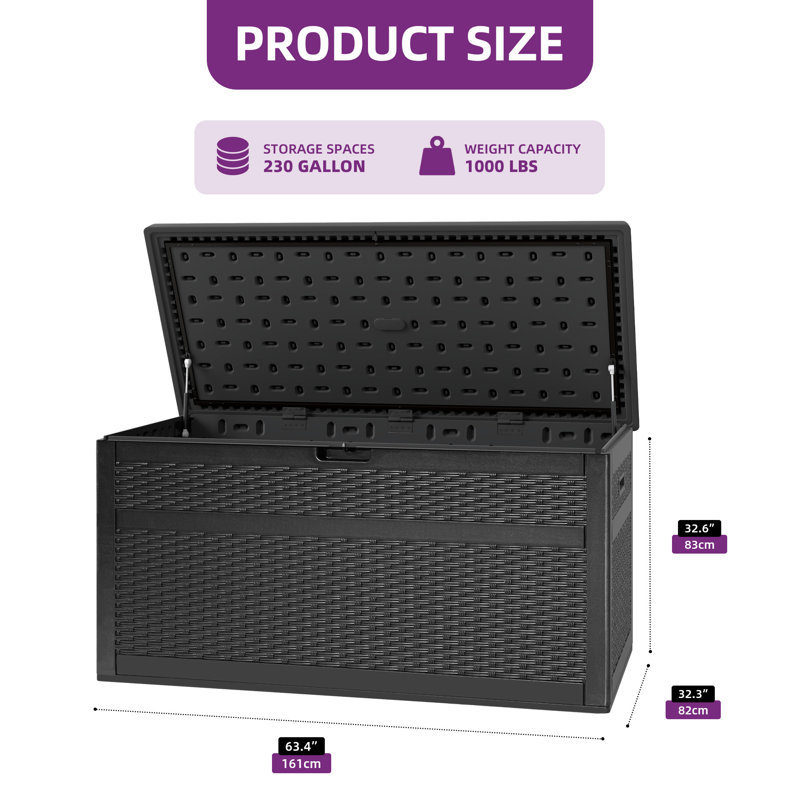 Balconera 63.39'' W 230 Gallons Water Resistant Resin Lockable Deck Box, Black