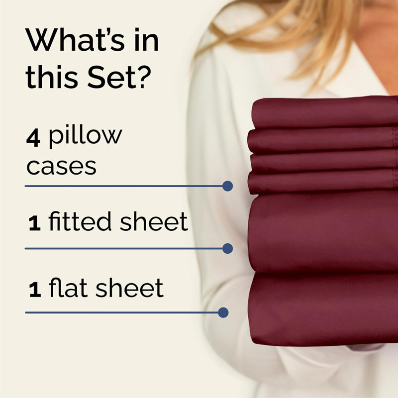 6 Piece Sheet Set, Soft Cooling Bed Sheets, Breathable & Wrinkle Free, Hotel Luxury Bedding, Queen Sheet Set + 4 Pillowcases