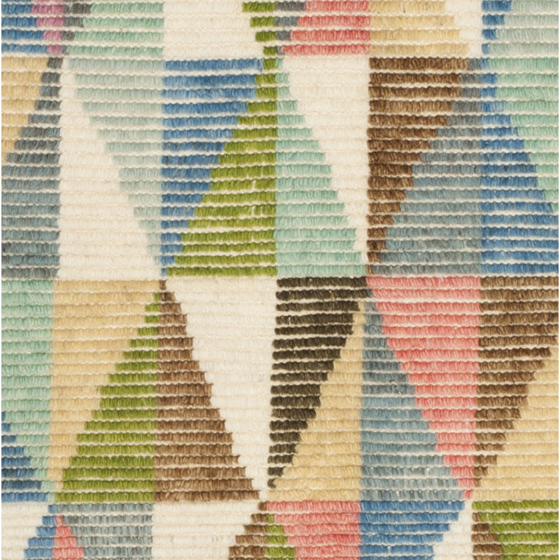 Tapis géométrique en laine / coton noué à la main Alimatou - bleu / vert, Rectangle 5 pi x 8 pi