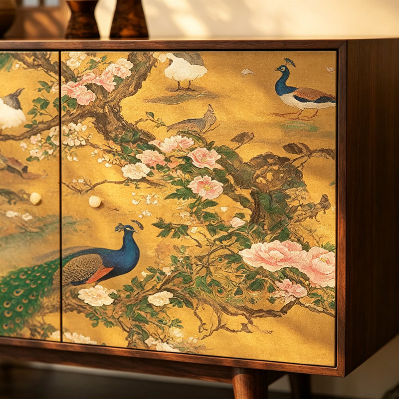 Buffet rectangulaire en bois massif peint rétro