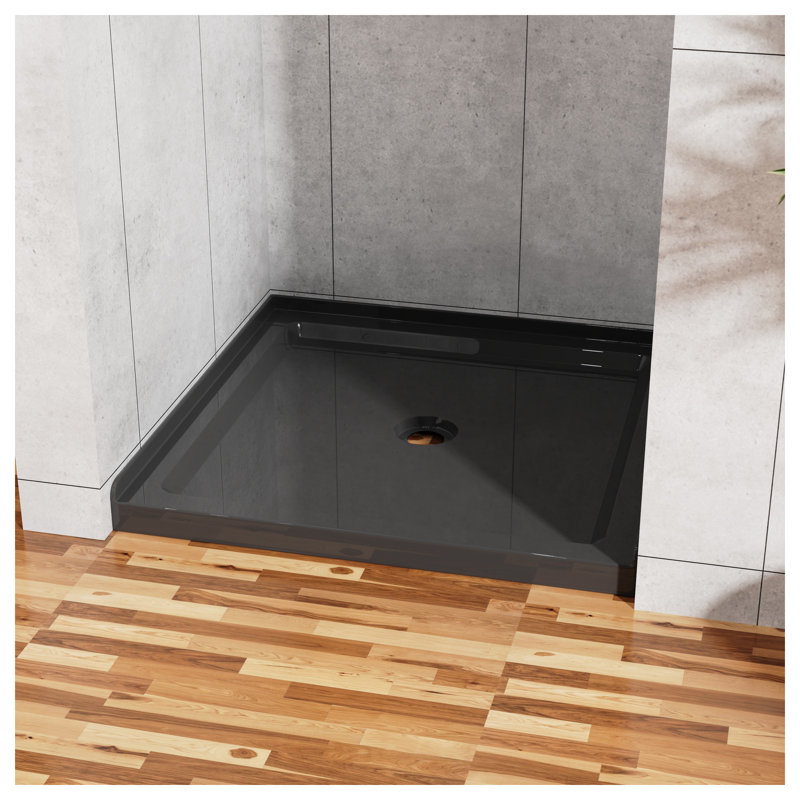 Goodyo 36x36 Inch Black Anti-Slip Acrylic Shower Base - Single Threshold Center Drain Shower Basin for Bathroom Renovation