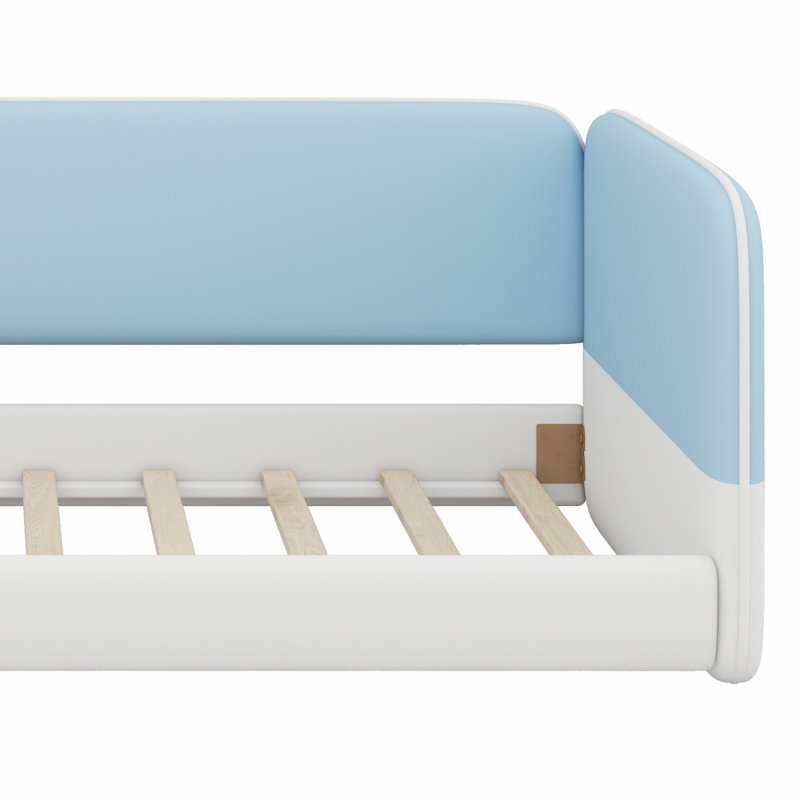 Lit robuste avec tête de lit et accoudoirs intégrés, Bleu