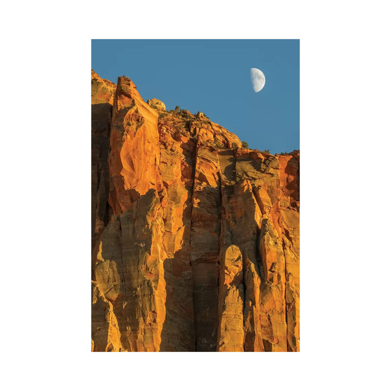 Utah, Zion National Park, Moon Over He Watchman 1 Piece Wrapped Canvas Wall Art