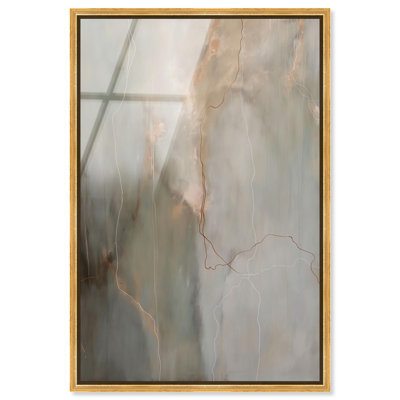 "Fiery Traces I", art mural abstrait en verre acrylique ultrabrillant par Art Remedy, cadre doré, 24 x 36
