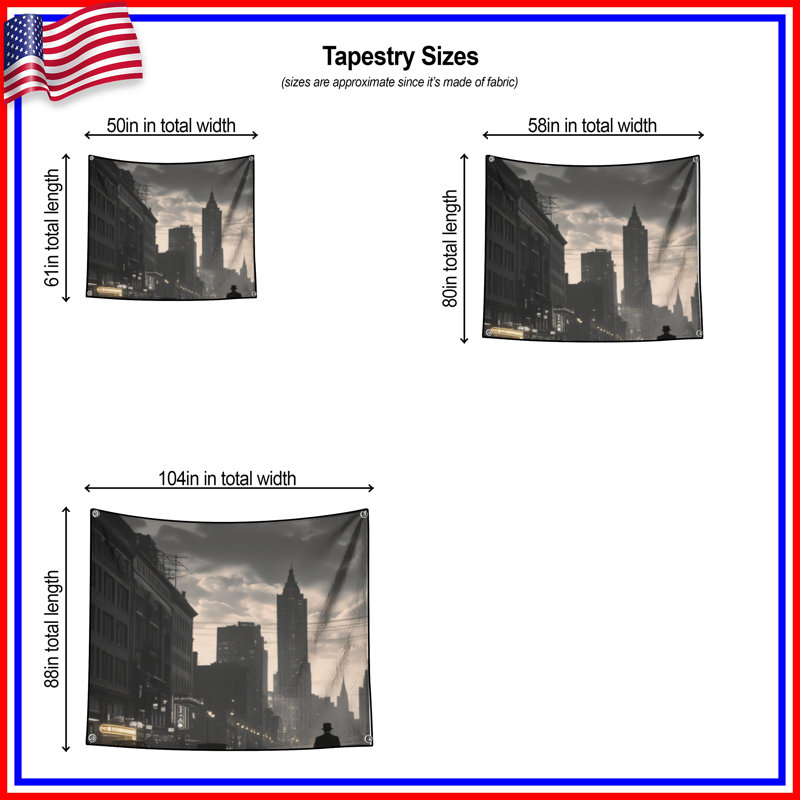 Tapisserie murale rétro «Cityscape Silhouette», 104 po H x 88 po avec 4 œillets