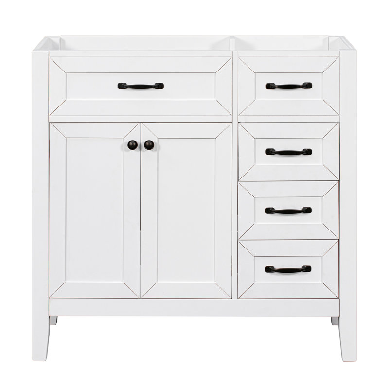 36" Bathroom Vanity Without Sink, Cabinet Base Only, Bathroom Cabinet With Drawers, Solid Frame And MDF Board, Black, White