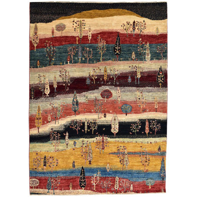 Tapis unique rouge / rouille / or 6 pi 3 po x 9 pi Landscape Gabbeh