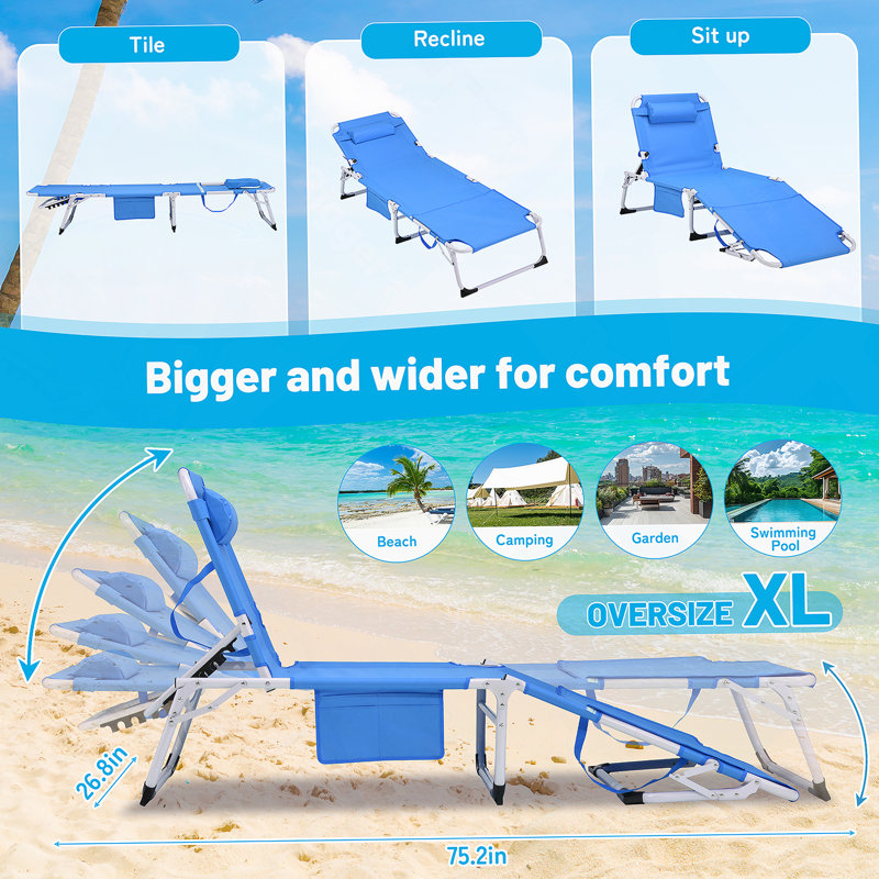 3-In-1 Heavy Duty Tanning Chair With Face And Arm Holes, Adjustable 5-Position Folding Chaise Lounge For Outdoor Sunbathing And Relaxation